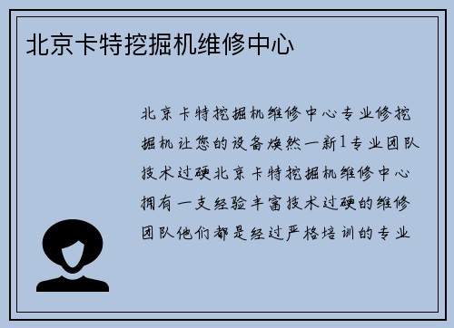北京卡特挖掘机维修中心